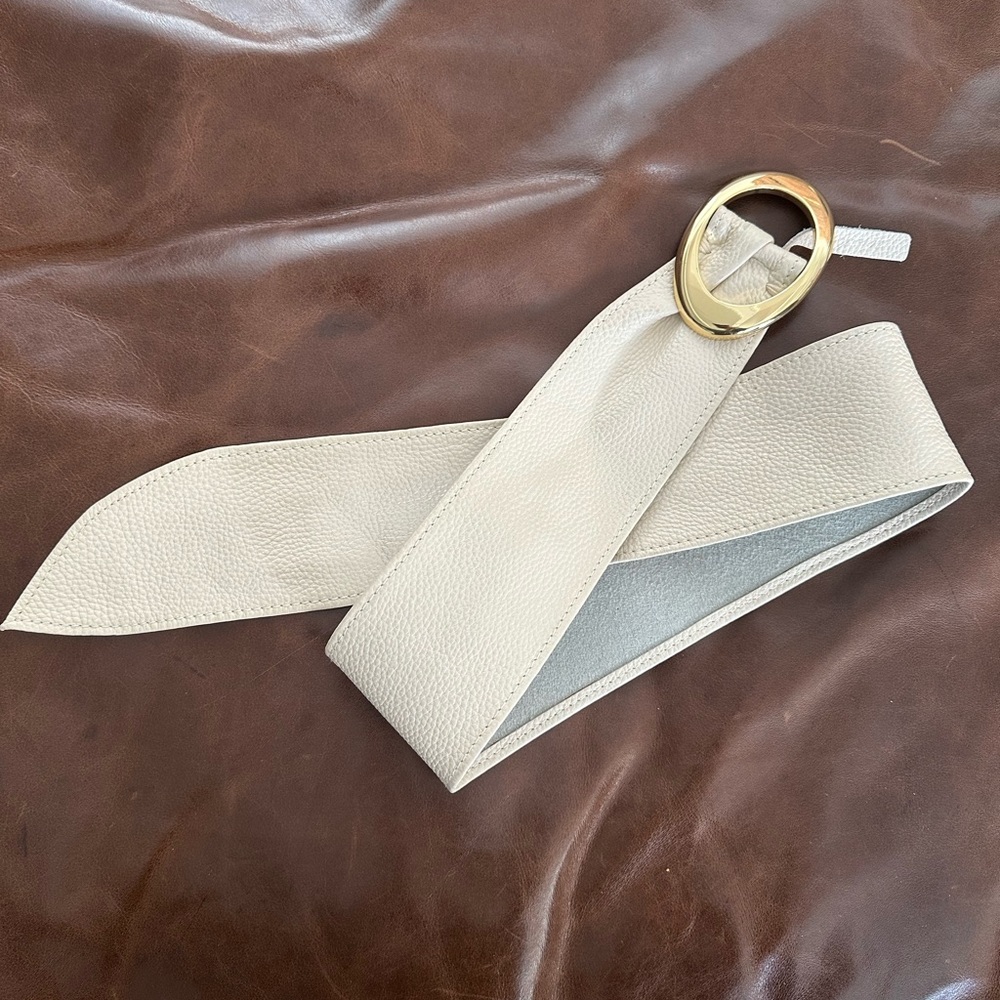 Off white wide leather belt